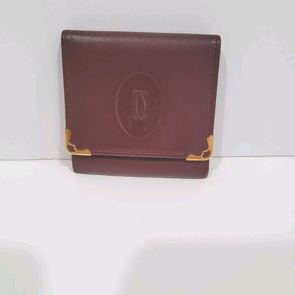 Cartier Other - Cartier Vintage Mini Coin Holder Wallet Bordeaux Leather Small Red Burgundy